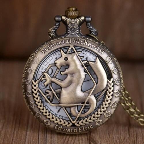 2019 Retro Bronze Steampunk Horse Clock Hollow Quartz Pocket Watch with Fob Chian for Men Women TD2015