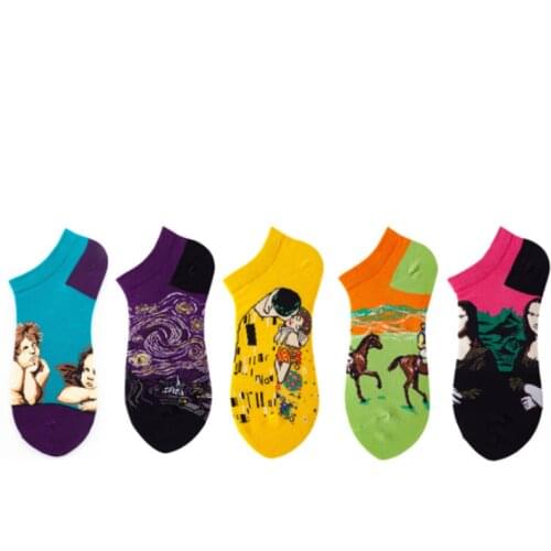 5 Pairs/Lot Of Socks Socks Pure Cotton Summer Thin Oil Painting Avocado Personality Fashion Brand Ins Trend Boat