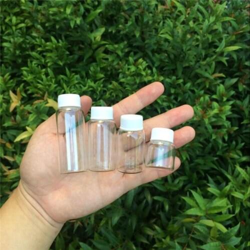 8cc 15cc 20cc 25cc Cute Glass Bottles With White Plastic Cap Transparent Glass Vials Plastic Jars Bottles 50pcs