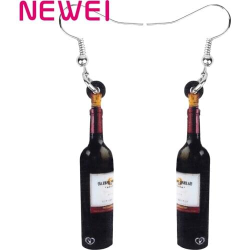Newei Acrylic Red Wine Bottle Earrings Long Lightweigh Print Dangle Drop Jewelry For Women Girls Kids Classic Gift Accessories