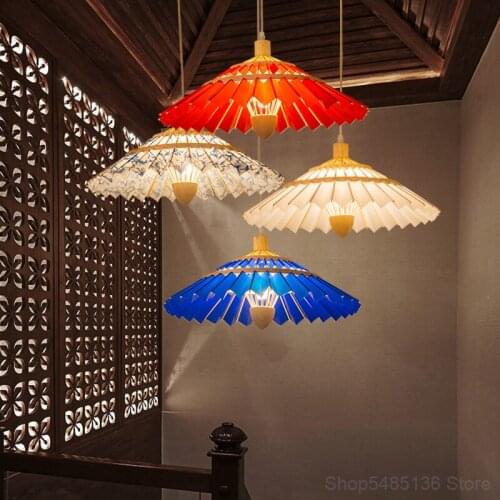 Southeast Asia Bamboo Pendant Lights Japanese LED Umbrella Tea Room Dining Room Hanging Lamps Living Room Kitchen Light Fixtures