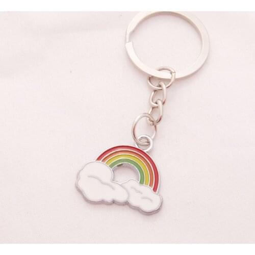 FREE SHIPPING BY DHL 100pcs/lot 2015 Wholesale Zinc Alloy Metal Enamelled Rainbow Shaped Keychains Keyrings for Promotion