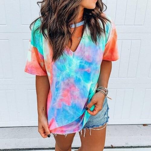 Large Size 5XL Tshirt 2020 Summer Sexy Women Tie Dye Print Short T Shirt Short Sleeve Harajuku Designer Loose Casual Tee