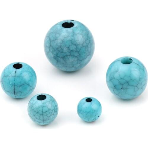 Doreen Box Natural Blue Acrylic Beads Turquoises Stone Pattern Round Spacer Beads Jewelry Making DIY Bracelets 8/10/12/14/18mm