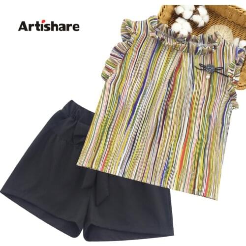 Kids Clothes Stirped Vest + ShortTeenage Girls Clothing Casual Style Outfit For Girls Summer Childrens Clothes Girl