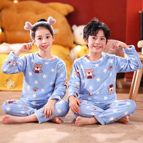 Kids Boy Pyjamas Childrens Sleepwear Winter Warm Flannel Teens Pajama Sets 2021 Cartoon Casual Clothing Sets Babys Pijama 2pc