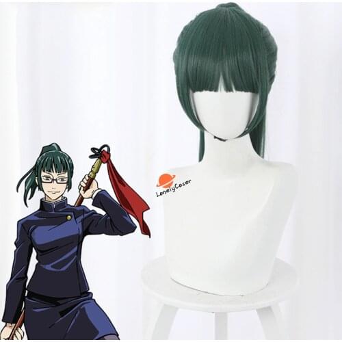 Jujutsu Kaisen Anime Maki Zen in Cosplay Long Green Wig Synthetic Wig + Free Wig Cap Halloween Christmas Party Role Play Props