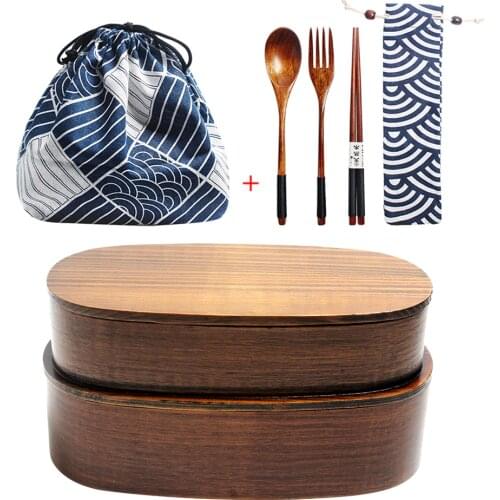 Double Layers Wood Lunch Box Japanese Portable Bento Boxes Food Container with Compartment Picnic Wooden Case Home Supplies