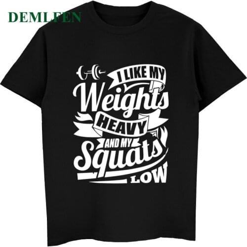 Fashion Summer Cotton T Shirt Mens Weights Squats Fitness T-shirt Casual Male Short Sleeve O-neck Shirts Cool Tees Streetwear