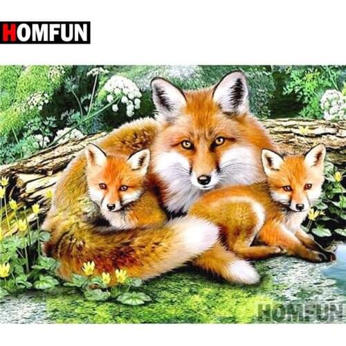 HOMFUN Art 5D Diy Diamond Painting "Animal fox family" Diamond Pictures Cross Stitch 3D Rhinestone Embroidery Decor A27187