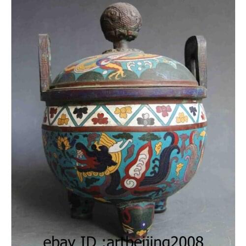Chinese Buddhism copper Bronze Cloisonne Enamel Dragon Censer incense burner