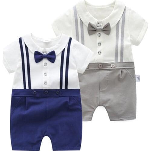 Summer Newborn Baby Rompers Baby Boy Clothes Jumpsuit Overalls Infant Cotton Outfit with Bow Tie Baby Girl Toddler Costume