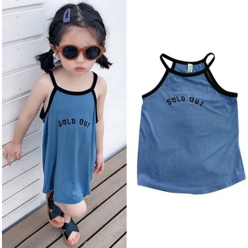 Summer Cotton Letter Princess Dress Solid Vest Dresses for Girls Children Clothes
