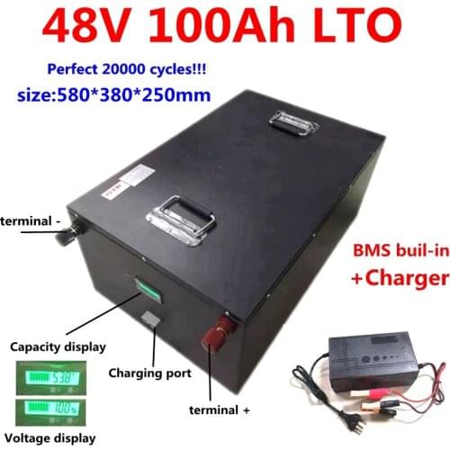 48V 100AH LTO rechargeable 48V 100Ah not 80Ah Lithium titanate battery for RV EV autocaravans Solar system +10A Charger
