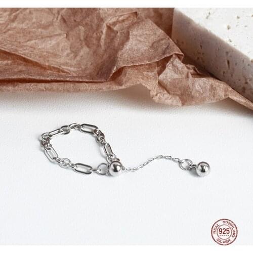 LKO Trend Simple Tassel Adjustable Rings 925 Sterling Silver Chain Bead Pendant Ring For Women Girl Jewelry Gift Accessories