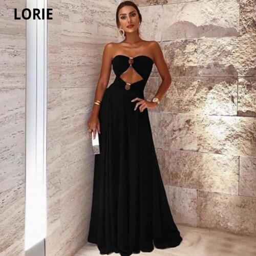LORIE 2021 Little Black Evening Dress Formal Maxi Dresses Sweethart Hollow Long Special Occasion A Line Gowns Prom Party Wear