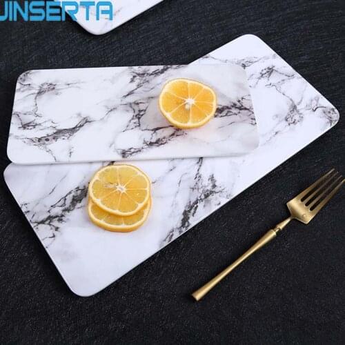 JINSERTA Melamine Serving Tray Marbled Rectangle Dessert Fruit Cake Snack Plate Hotel Restaurant Bar Cafe Tea Coffee Tray