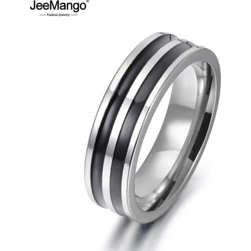 JeeMango Trendy Jewelry Ring Simple Design Hoop Titanium Stainless Steel Anniversary Rings For Women Men Anillos Mujer JR17148