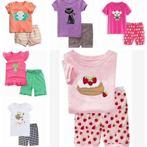 New Baby Girls Outfits 100% Cotton Summer Short Sleeve Kids Tee Shirts Shorts Pants 2 3 4 5 6 7 Year Girls Pajamas Sleepwear