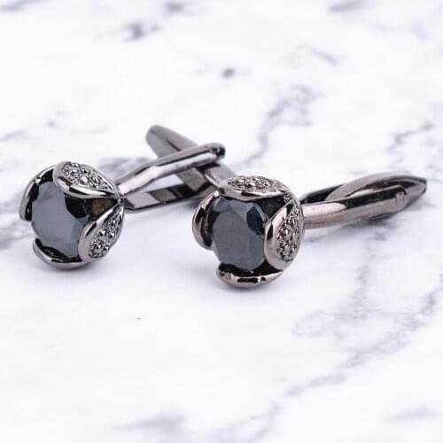 Novelty Luxury Rhinestone Cufflinks For Men Brand High Quality Crystal Cuff Buttons Black Stone Shirt Cuff Jewelry Groom Wedding