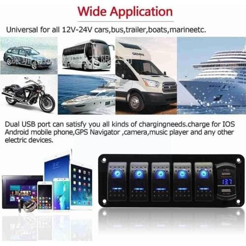 1PC 6-in-1 Switch Plus Switch Car Charger Combination Wiring Accessories Panel With Modification Harness Car O2S1