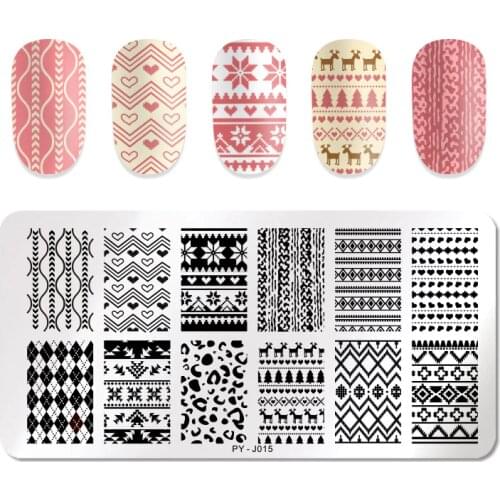 PICT YOU Christmas New Year Nail Stamping Plates Striped Line Geometric Animal Flower Leaves Plate Stainless Steel Stencil Tools