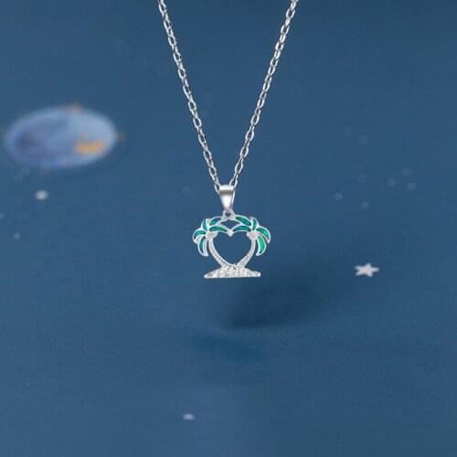 Floating charms two trees design Blue Fire Opal Silver Stamped Necklace Pendants for women Fashion jewelry OP531