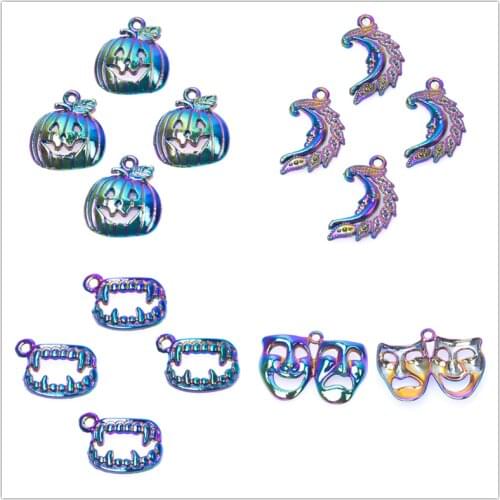 5pcs Festival Charm DIY Jewelry Making Supplies Mask Teeth Pendant Charm Pumpkin Halloween Accessories Moon Hope Letter Material