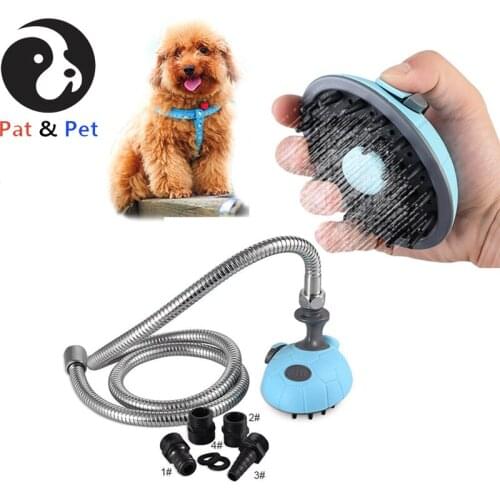 Pet Shower Sprayer Bathing Tool for Dog Combines Handheld Bathe Shampoo Massage with 4 Hose Adapters Indoor Outdoor Use