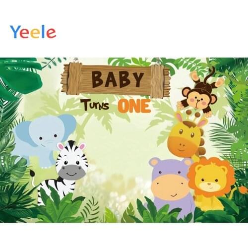 Safari Jungle Party Baby 1st Birthday Photography Backdrops Cartoon Animals Tropical Backgrounds Photo Studio Vinyl Photocall