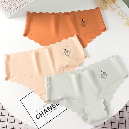 Ice Silk Panties Women Seamless Briefs Soft Underwear Mid Waist Underpants Comfort Lingerie Sexy Thong XL Female Intimates #F