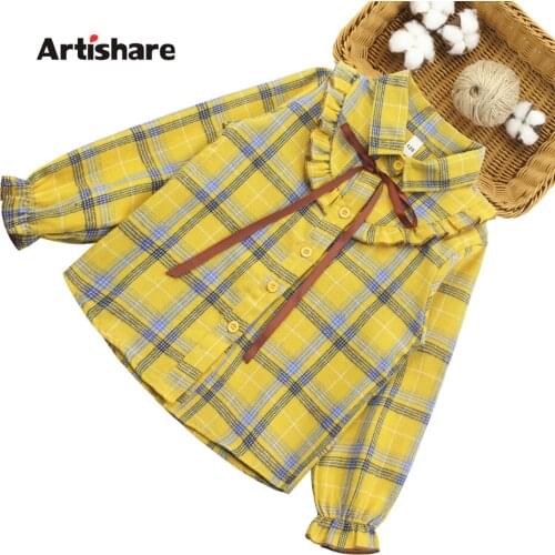 Girls School Blouse Plaid Pattern Girls Shirts Ruffles Childrens Shirts For Girls Casual Style Teenager Clothes Girls
