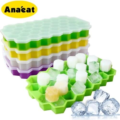 ANAEAT 1PC 37 Cavity Silicone Ice Cube Tray with Lid Honeycomb Ice Cube Mold Ice Cube Whiskey Cocktail