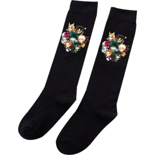 My Hero Academia Thick Sock Japanese Fashion Anime Character Printing Cotton Solid Black Streetwear Stockings 2021 For Gift