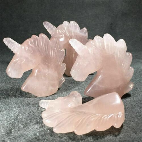 Cheap price hot sale natural pink rose quartz crystal carved unicorn statue for chakra healing products 65mm 1 pc