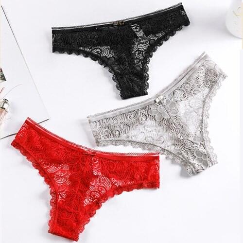3Pcs Transparent Lace Panties For Women Fashion Girls Briefs Comfortable Lingerie Solid Womens Underpants Low Waist Underwear