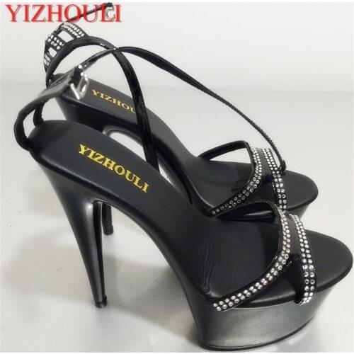 Fish-mouth high heels, fashionable sexy toe cross-sequins decorate womens shoes, 15 cm high heels and sandals