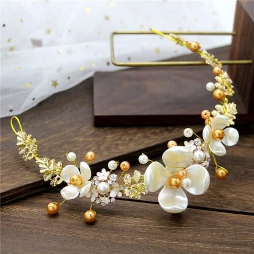 Bohemia Pink Pearls Tiaras Bridal Headdress Handmade Beaded Hair Jewelry Crown Hair Chain Accessories