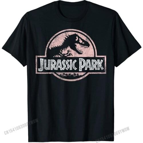 Jurassic Park Peach Distressed Logo Graphic T-Shirt Normal T Shirt Tops Tees for Male Company Cotton Fashionable Top T-shirts