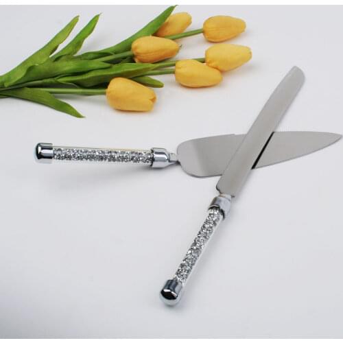 Party Promotional Set Wedding Cake Knife And Server Set High-grad Diamond Fulled Handle Wedding Cake Serve Table Decoration