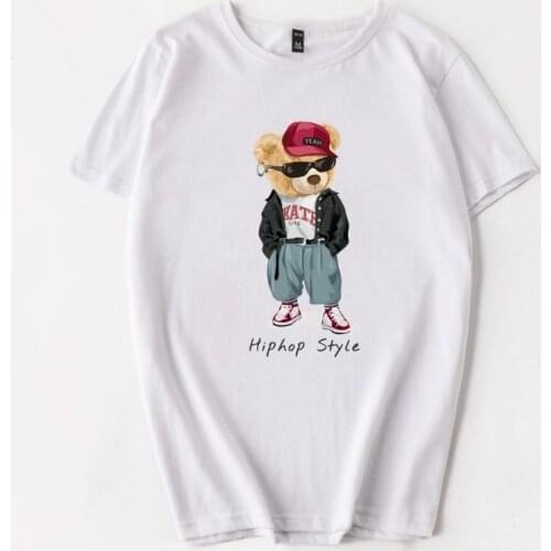 2021 New High QualityTeddy Bear Print T-shirt White 100% Cotton women Top&Tees Summer Feminine Tee