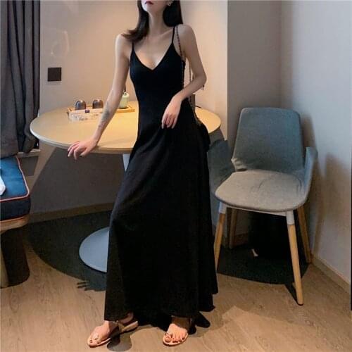 Womens Long Maxi Dress V-neck Stripe Sling Party Dress Summer Sleeveless Women Dresses 2021