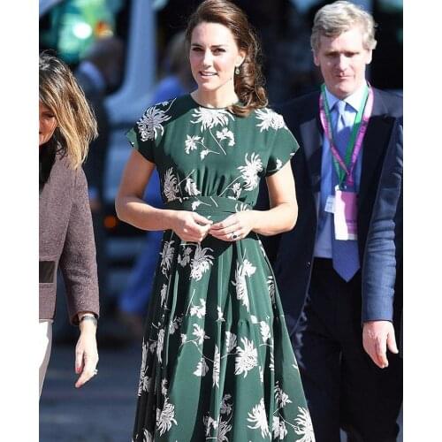 Women Dress Kate Middleton Princess Floral chrysanthemum Print A-Line set