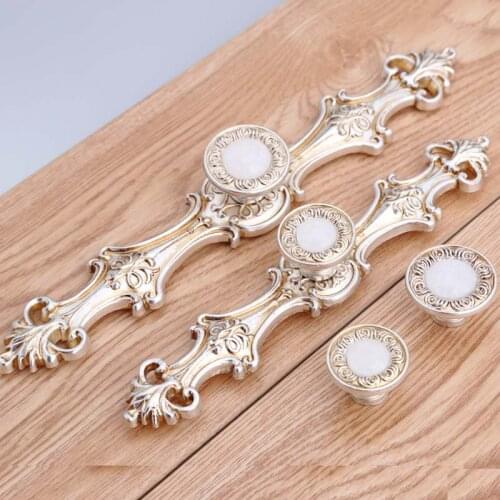 128mm 96mm european retro furniture handles distress antique silver dreser kitchen cabinet door handles white stone drawer knob