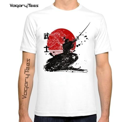 Vagarytees 2021 Vintage Funny Japanese Sunset Samurai The Ghost Printing t shirt Kawaii Boys Tops Cartoon White Clothes
