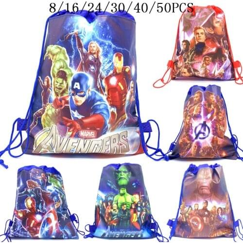 8/16/24/50PCS Cartoon Super Hero Theme Birthday Party Gifts Non-Woven Drawstring Bags Kids Boy Favor Swimming School Backpacks