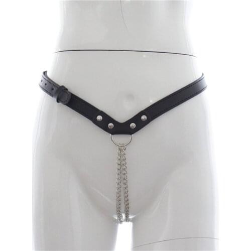 BDSM Sexy Crotchless Chain Panties PU Leather G String Thong with Chain Porno Lingerie Open Crotch Panties for Adult Sex Games