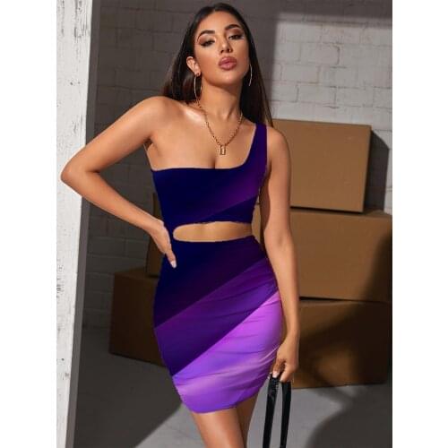 Giyu Brand Abstract Dresses Women Psychedelic Hollow out Dresses Art Vestido Sexy Purple 3d Print Womens Clothing Mini Evening