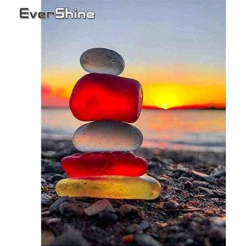EverShine Diamond Painting Sunset Scenery DIY Diamond Mosaic Seaside Cross Stitch Kits Stone Bead Embroidery Home Decoration