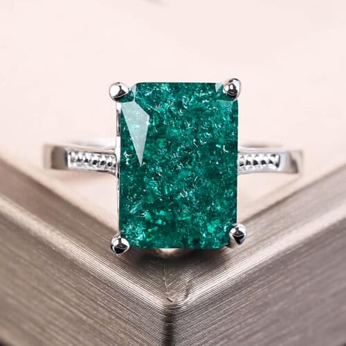 Vintage Bright Ring With Green Stones Square Stone Ring Silver Color For Women Anniversary holiday Jewelry Anillos Mujer F5N475